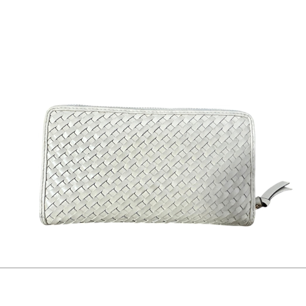Tory Burch Cream Woven Leather Zip Around Wallet One Size - Picture 2 of 6